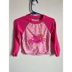 Girls Pink Crab Polka Dot Long Sleeve Rash Guard approx 18-24M
